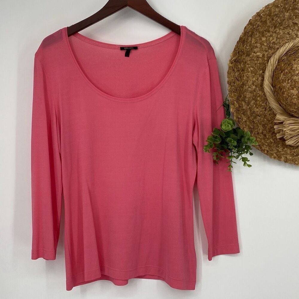 Escada Scoop Neck Long Sleeve Stretch Pullover Top‎ Barbie Pink Size 40 Medium